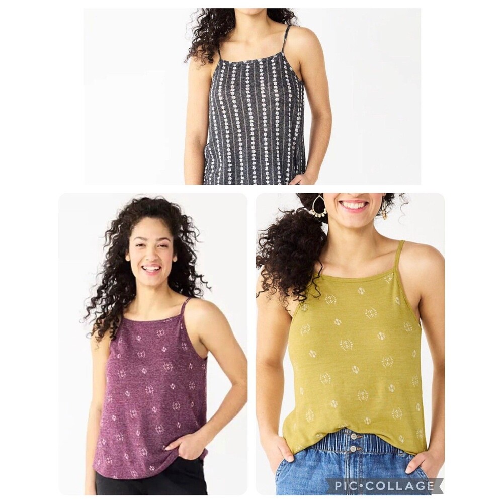 Lot Of 3 Sonoma Geometric Print Square Neck Cami Tank Top Camisole Size Small